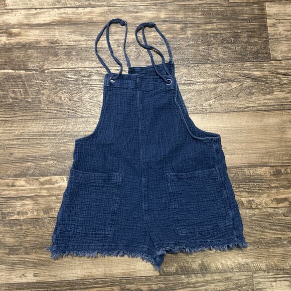 Aerie Women's Cotton Romper Blue Pockets Preppy Vacation Shortall Size Small - Picture 1 of 6